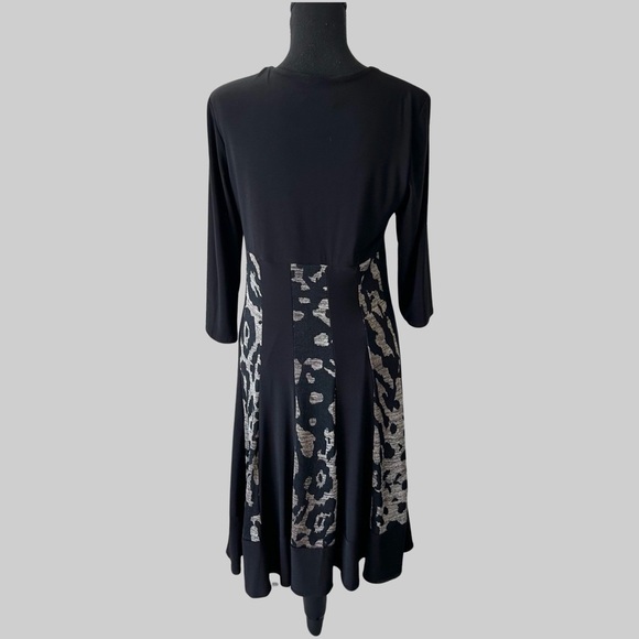 Frank Lyman Black and Leopard Print Square Neck Jersey Dress - Picture 3 of 13